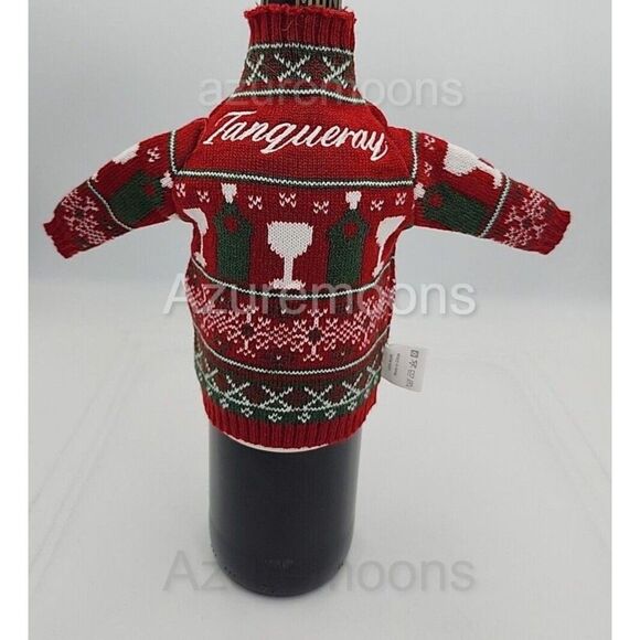 VTG Tanqueray Christmas Wine Bottle Wrap SANTA Sweater Holiday Topper NiB - Picture 1 of 4